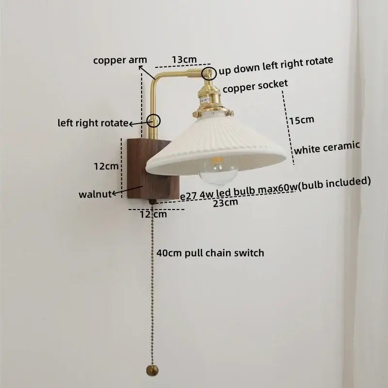 Brass and wood globe wall sconce bedroom light fixture