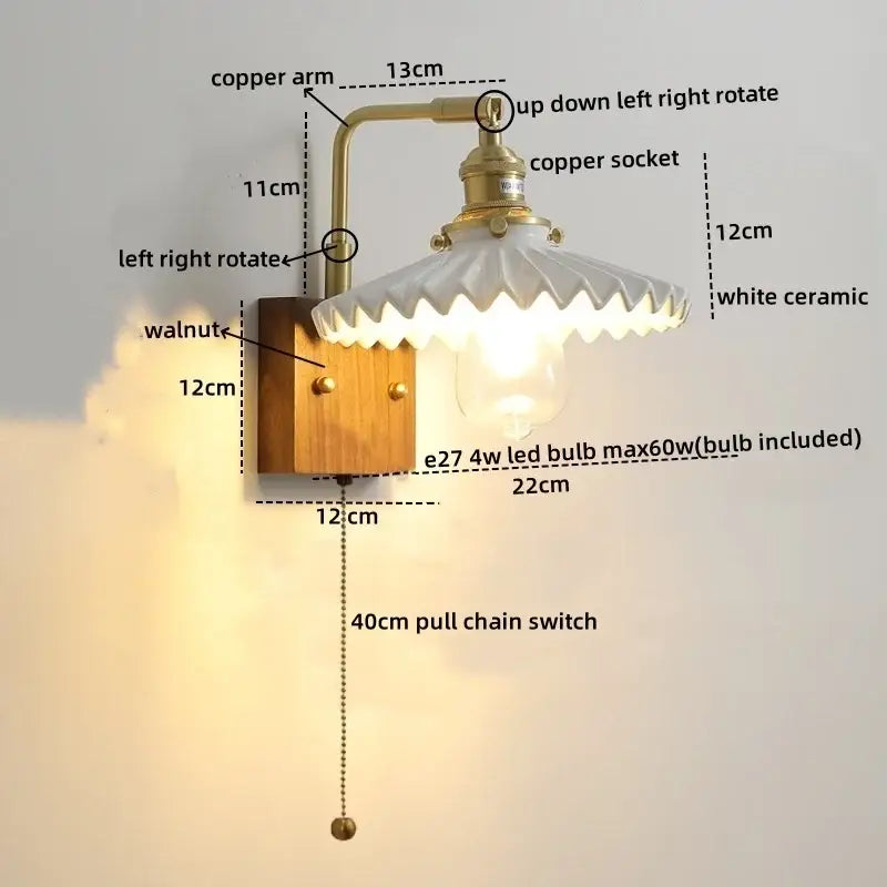 Brass and wood globe wall sconce bedroom light fixture