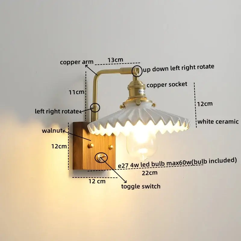 Brass and wood globe wall sconce bedroom light fixture