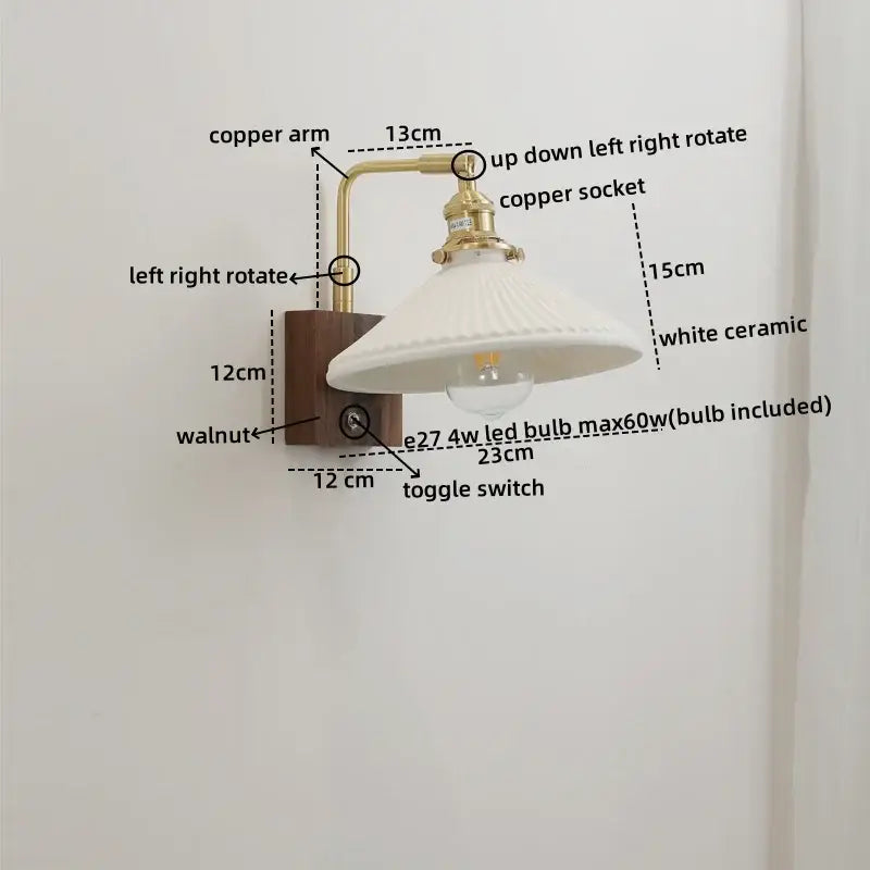 Brass and wood globe wall sconce bedroom light fixture