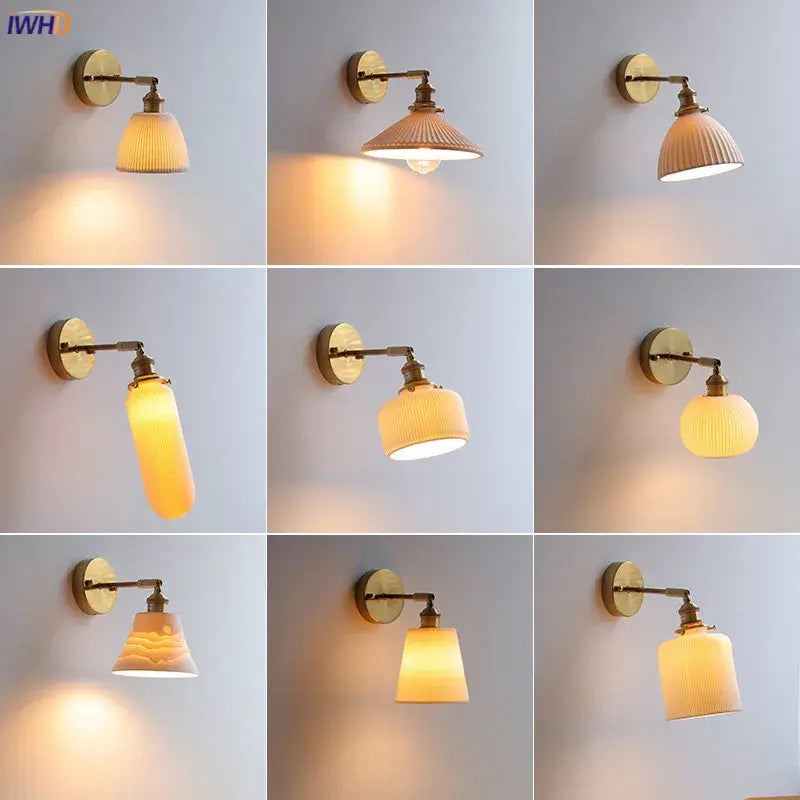 Ribbed white glass and brass ceramic wall sconce for bedroom lighting