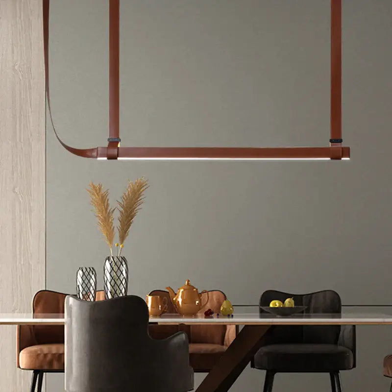Modern minimalist leather strap decorbites led chandelier dining room