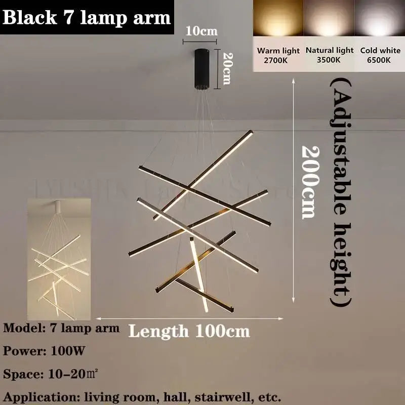 Modern black linear decorbites led chandelier for living room