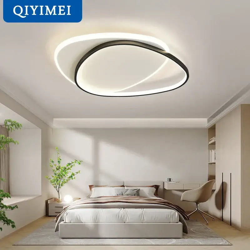 Modern white double ring led chandelier for living room glow