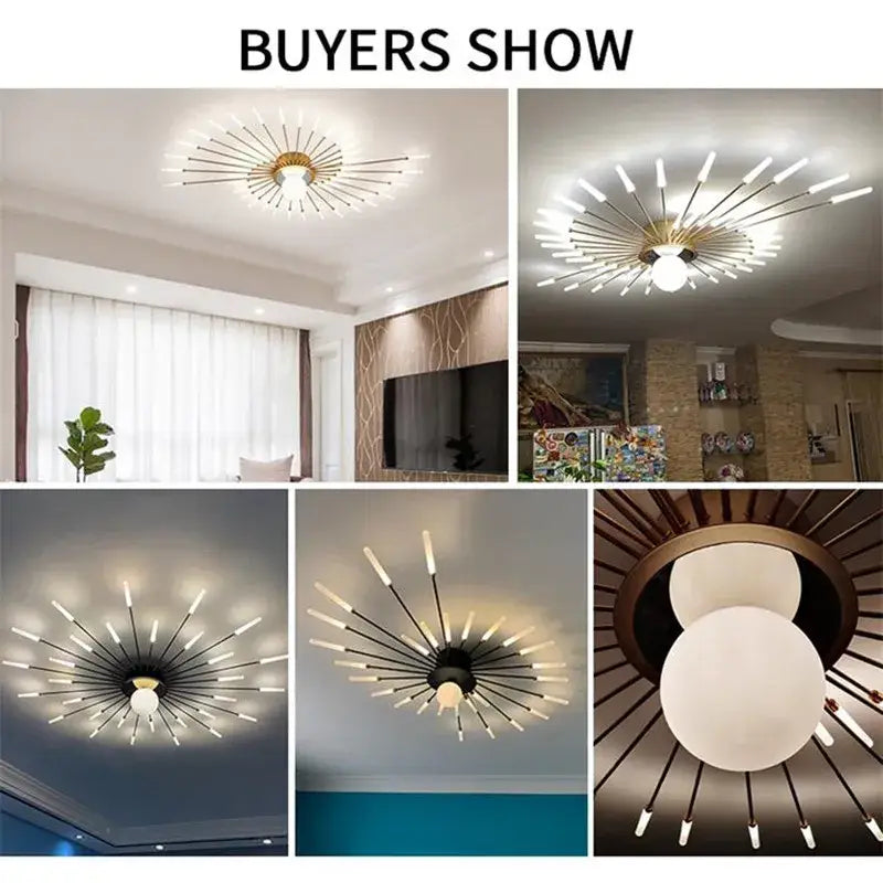 Modern gold starburst decorbites led chandelier bedroom lighting fixture