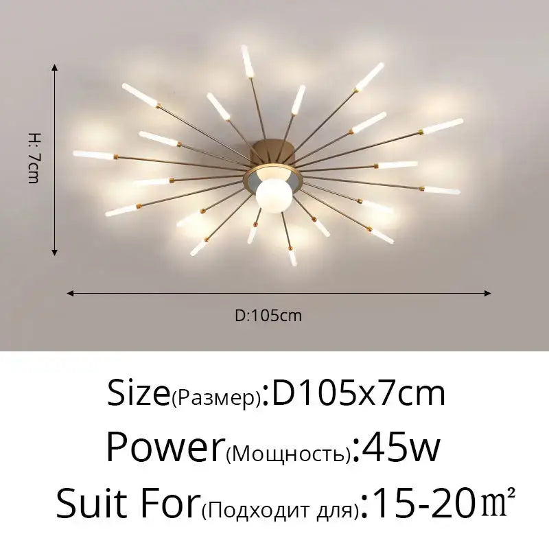 Modern gold starburst decorbites led chandelier bedroom lighting fixture