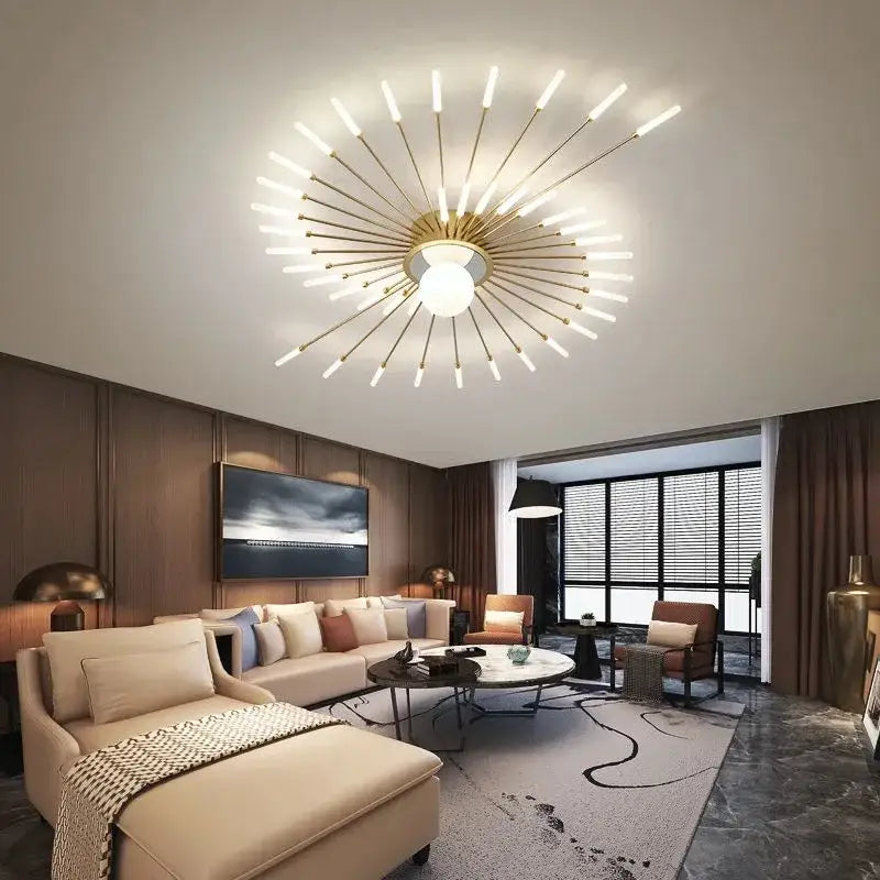 Modern gold starburst decorbites led chandelier bedroom lighting fixture