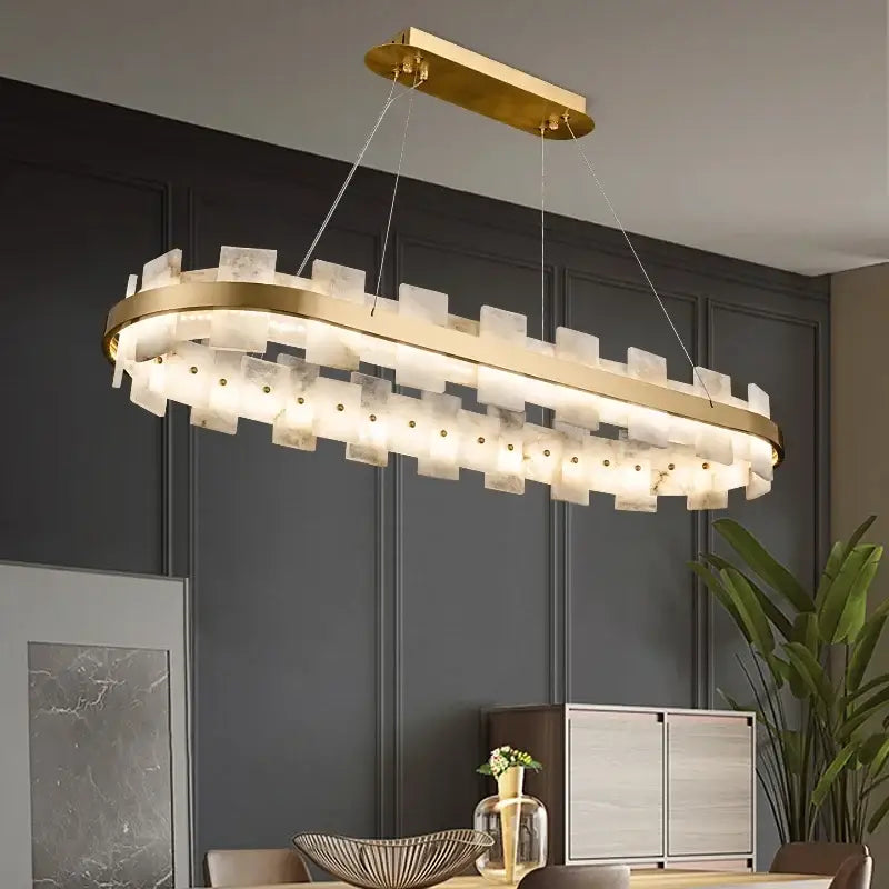 Modern gold and white marble led chandelier living room light