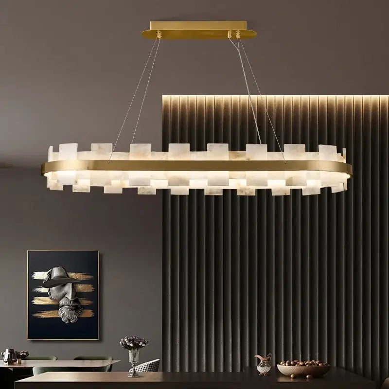 Modern gold and white marble led chandelier living room light