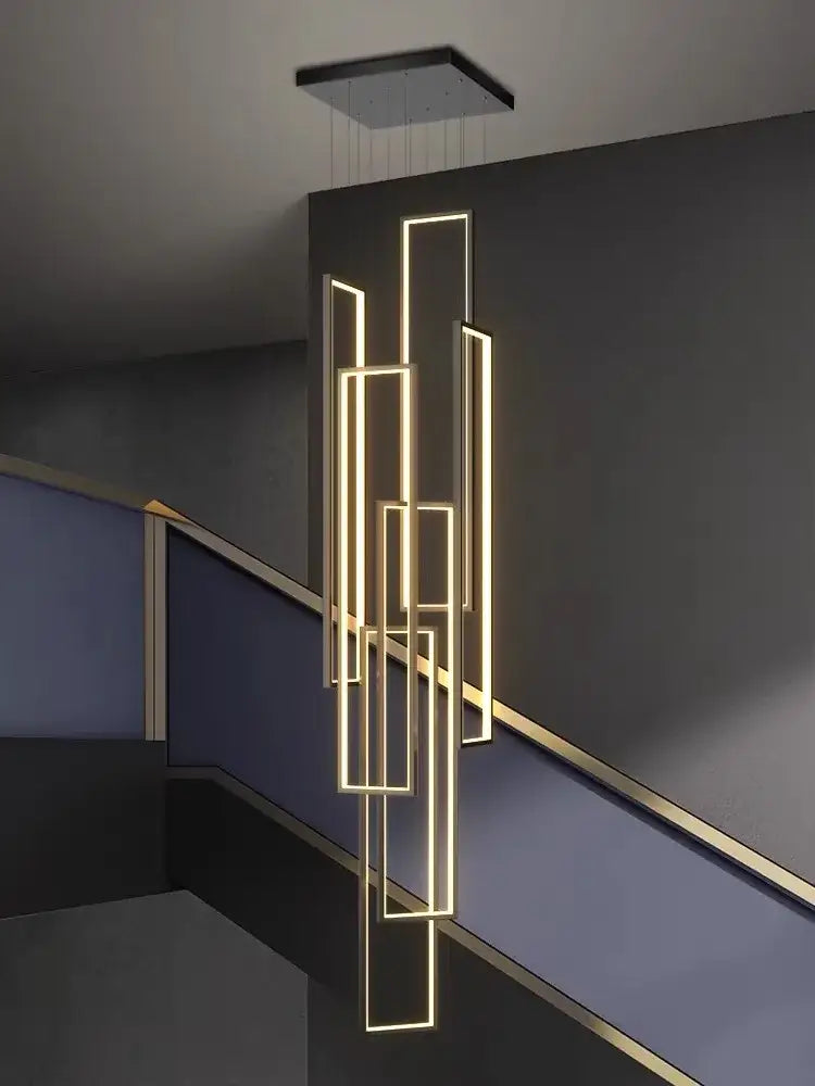 Modern black & gold decorbites led geometry stair chandelier