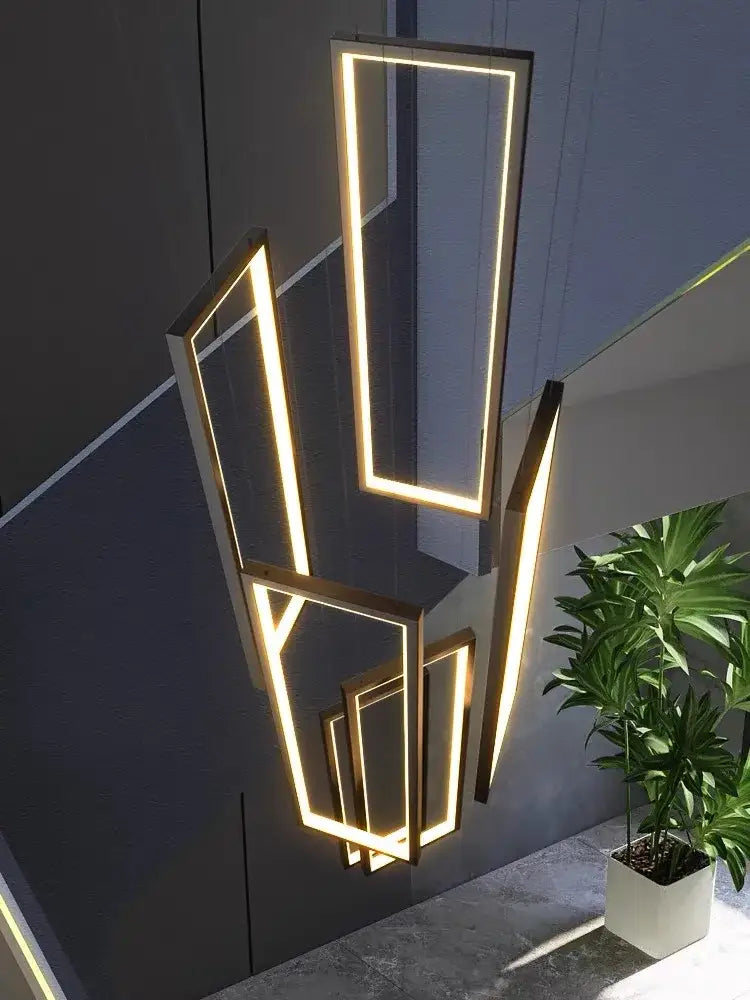 Modern black & gold decorbites led geometry stair chandelier