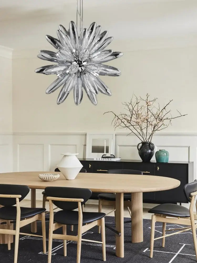 Modern white & silver flower led globe pendant light dining room