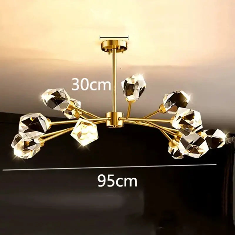 Branching gold crystal led indoor chandelier lighting dining room