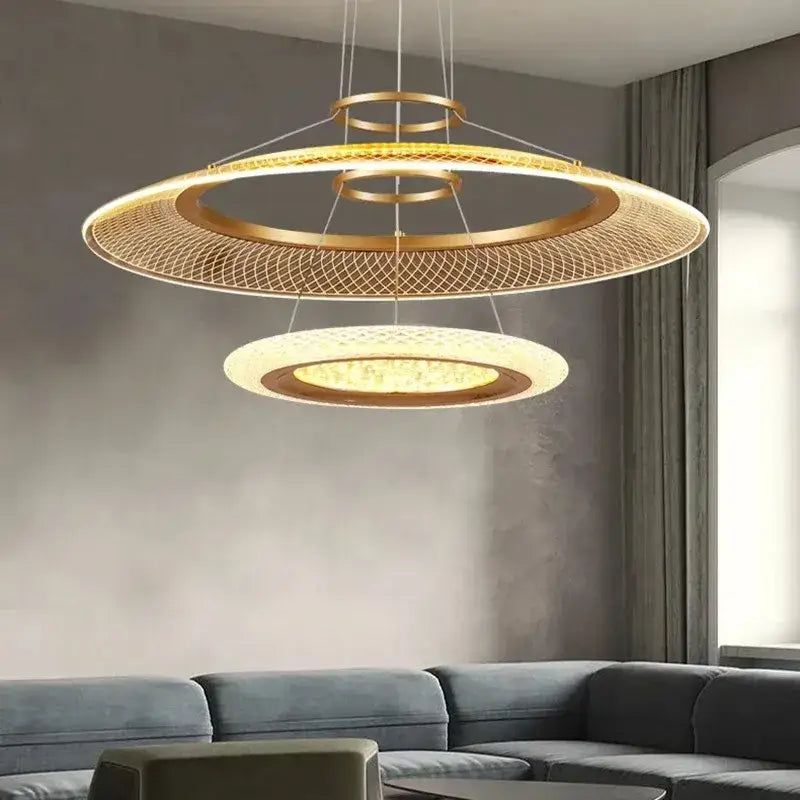 Modern gold & white mesh ring chandelier living room luxury lamp