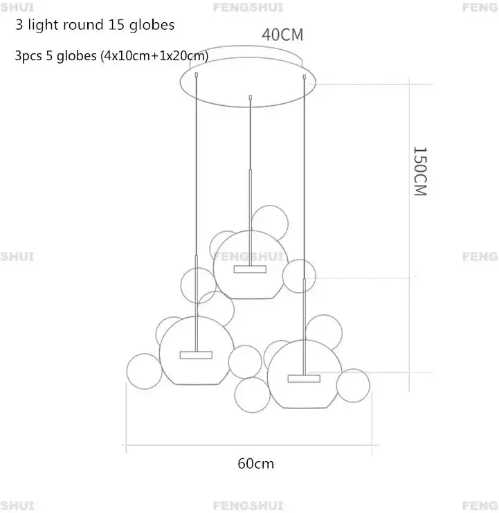 Adjustable nordic decor led bubble chandelier for living room