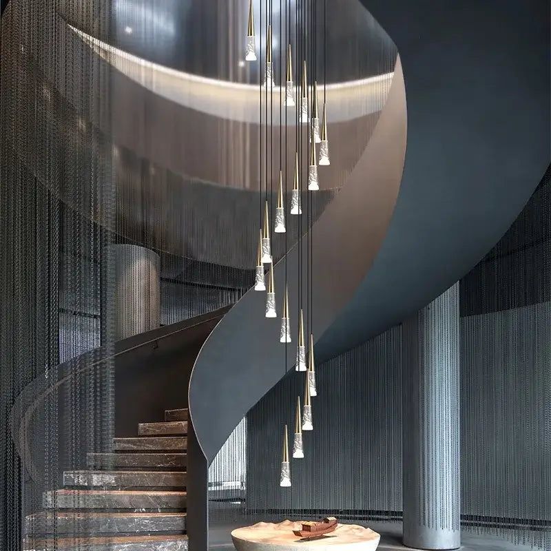 Modern gold & black nordic staircase chandelier stairwell lighting