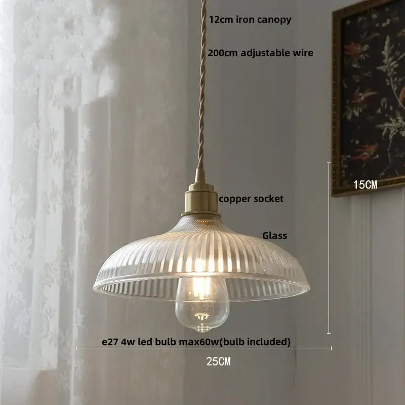 Antique brass petal glass led pendant lamp dining room