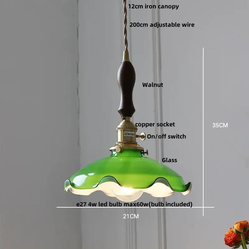 Antique brass petal glass led pendant lamp dining room