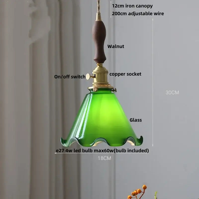 Antique brass petal glass led pendant lamp dining room