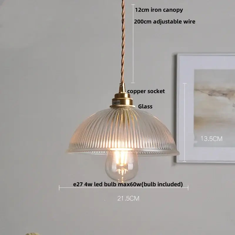 Antique brass petal glass led pendant lamp dining room