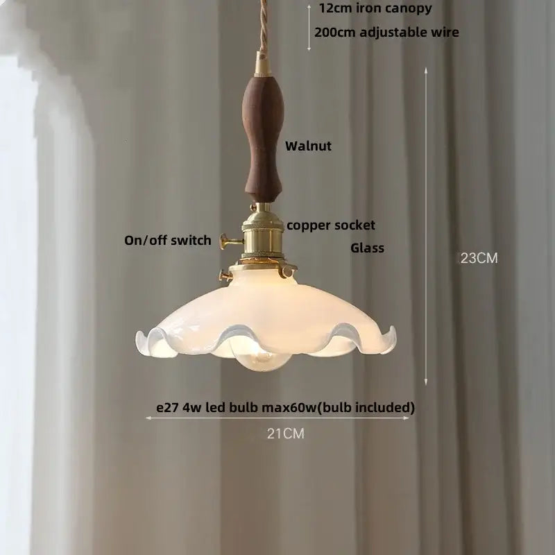 Antique brass petal glass led pendant lamp dining room