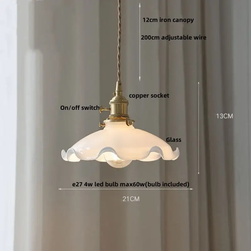Antique brass petal glass led pendant lamp dining room