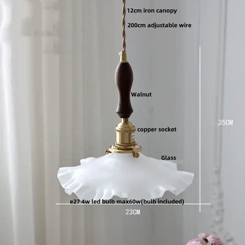 Antique brass petal glass led pendant lamp dining room