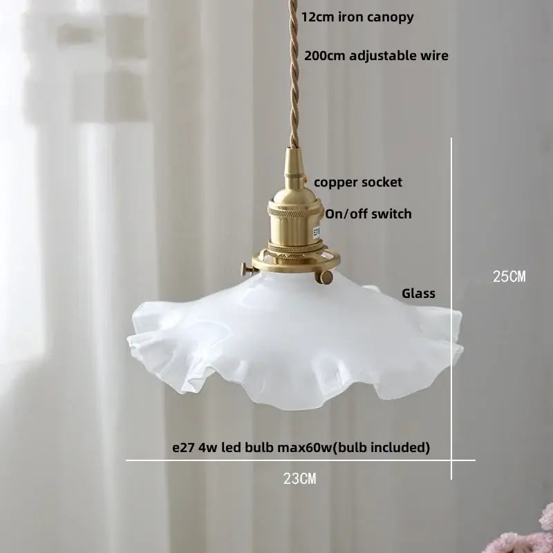 Antique brass petal glass led pendant lamp dining room