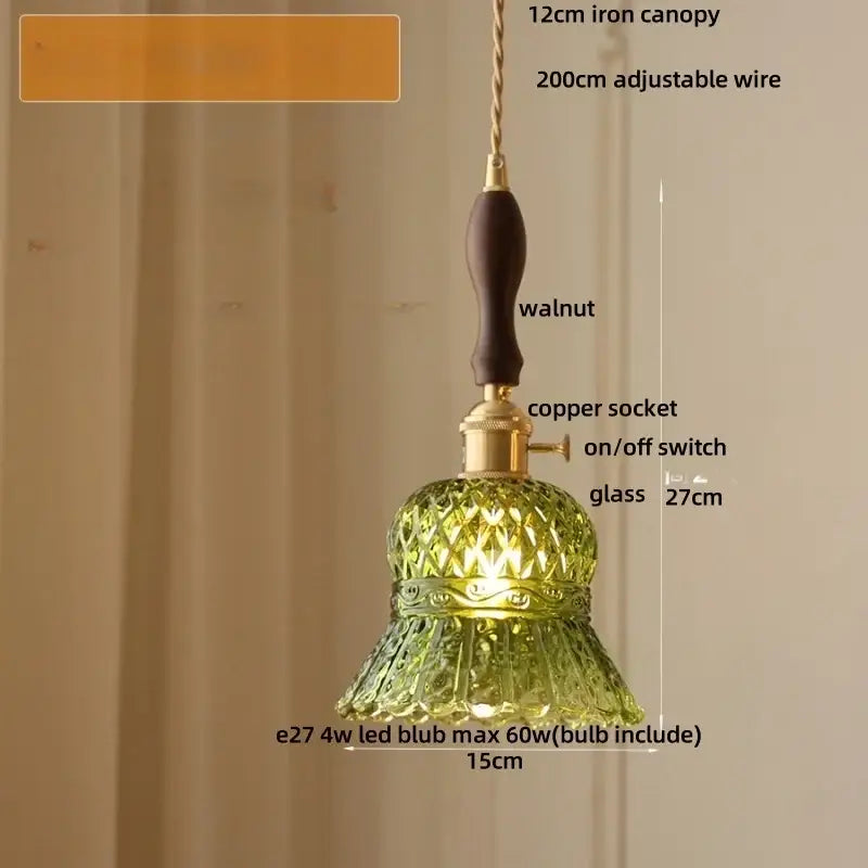 Vintage green glass & brass led pendant light – dining room