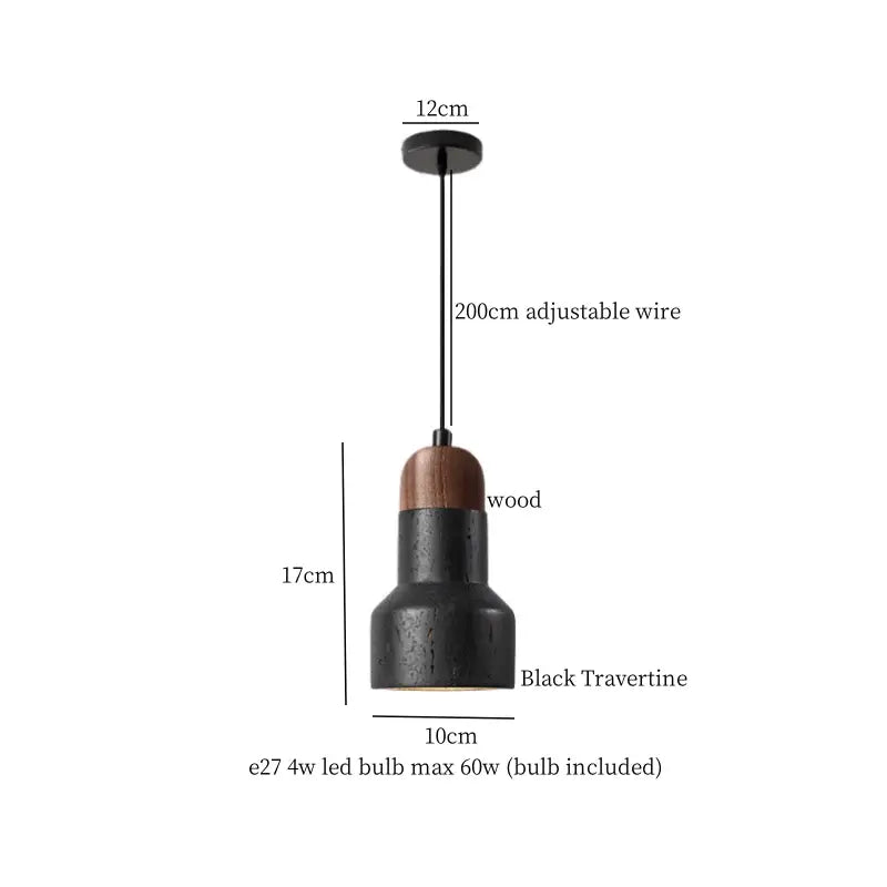 Black travertine cylindrical pendant light for dining room