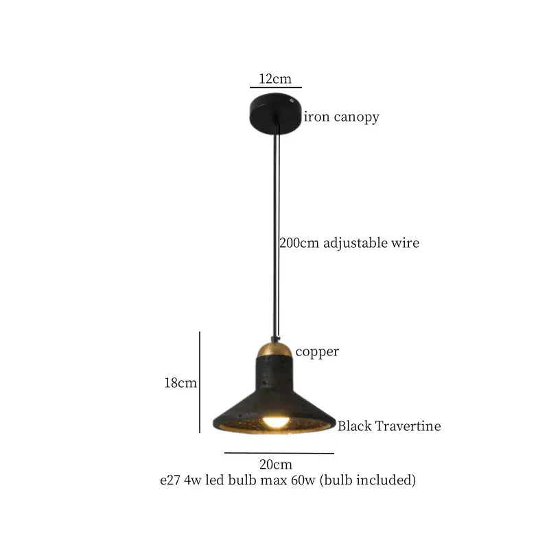 Black travertine cylindrical pendant light for dining room