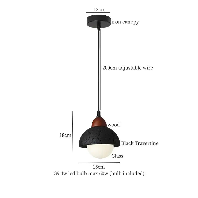 Black travertine cylindrical pendant light for dining room