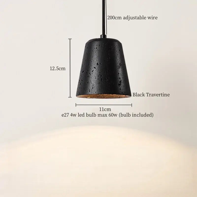 Black travertine cylindrical pendant light for dining room
