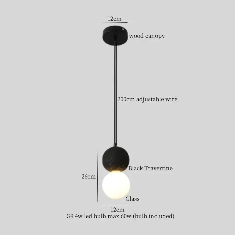 Black travertine cylindrical pendant light for dining room
