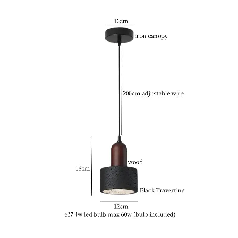 Black travertine cylindrical pendant light for dining room