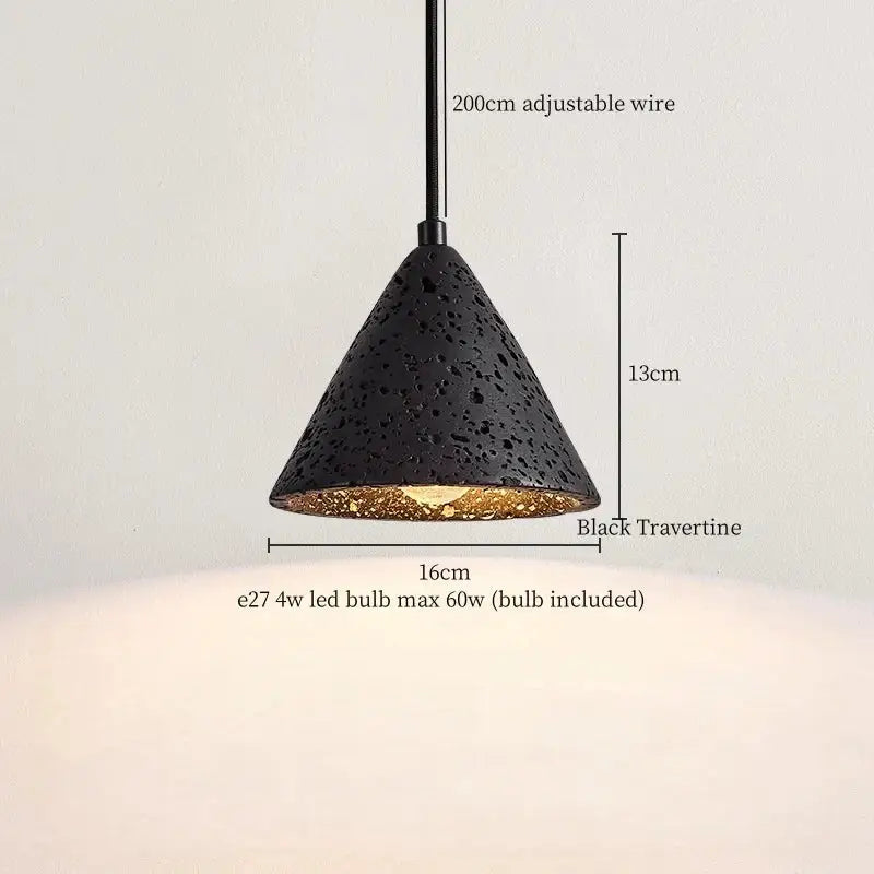 Black travertine cylindrical pendant light for dining room