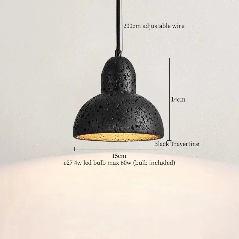 Black travertine cylindrical pendant light for dining room