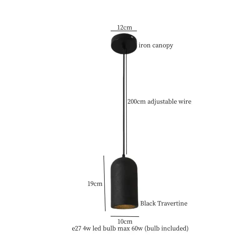 Black travertine cylindrical pendant light for dining room