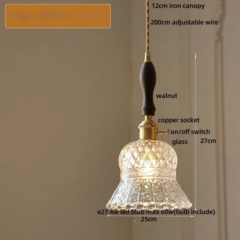 Blue ribbed glass and brass led pendant light for kitchens