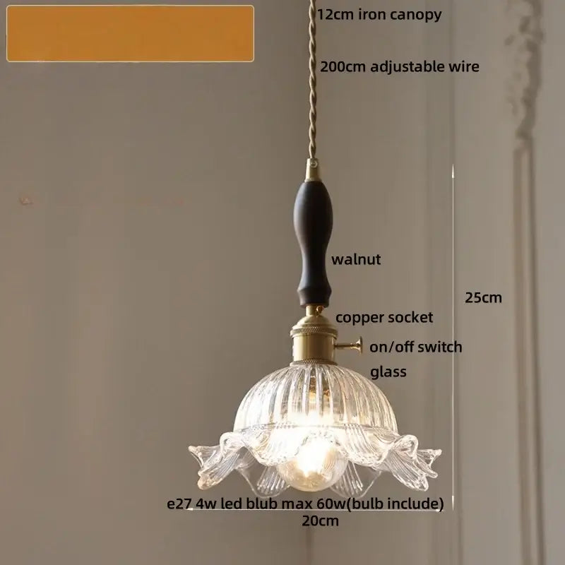 Blue ribbed glass and brass led pendant light for kitchens