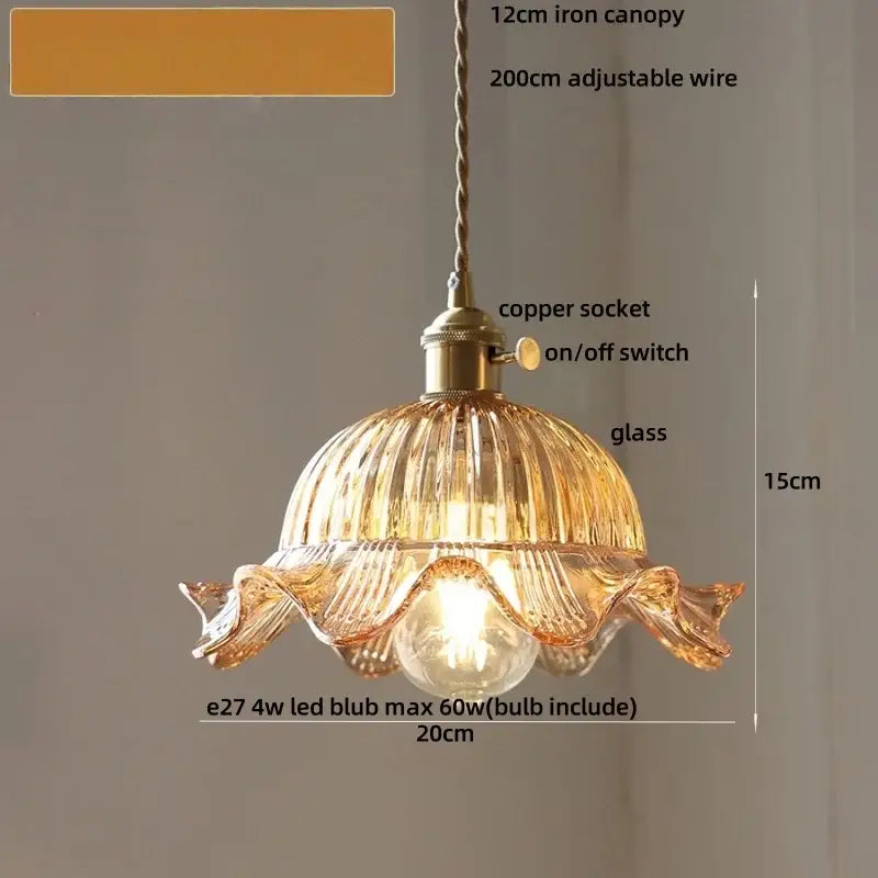 Blue ribbed glass and brass led pendant light for kitchens