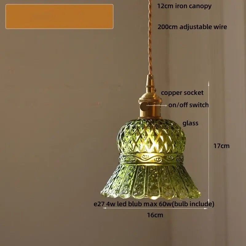 Blue ribbed glass and brass led pendant light for kitchens