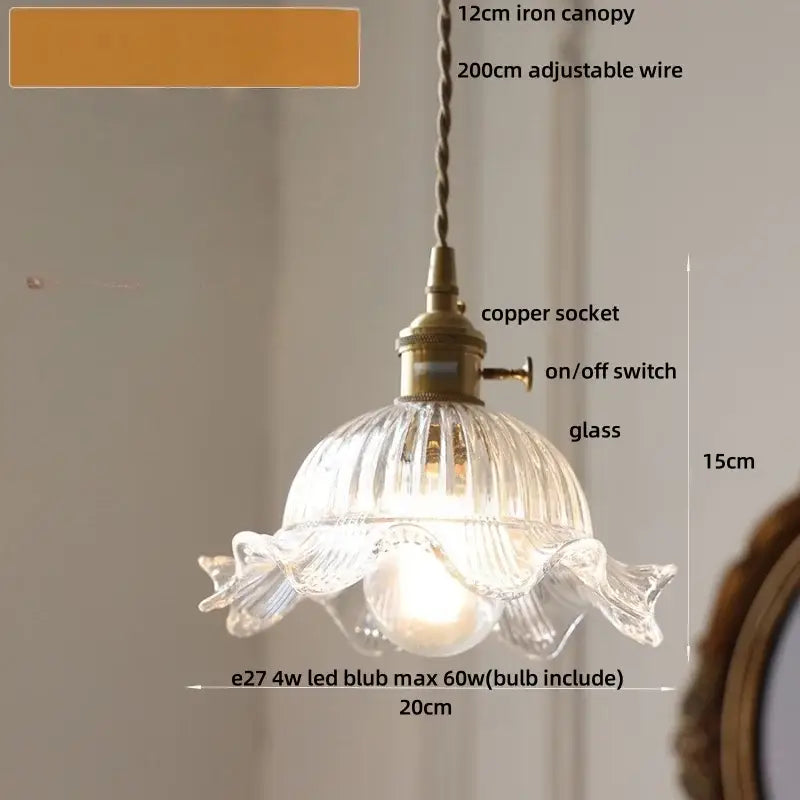 Blue ribbed glass and brass led pendant light for kitchens