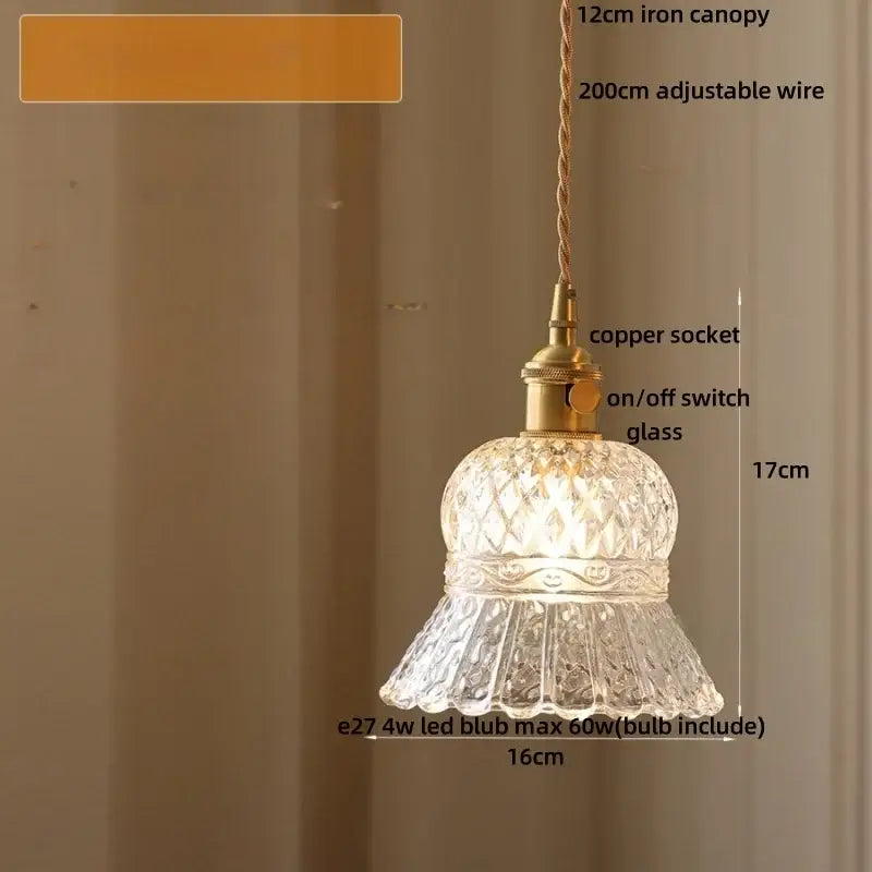 Blue ribbed glass and brass led pendant light for kitchens