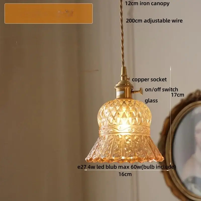 Blue ribbed glass and brass led pendant light for kitchens