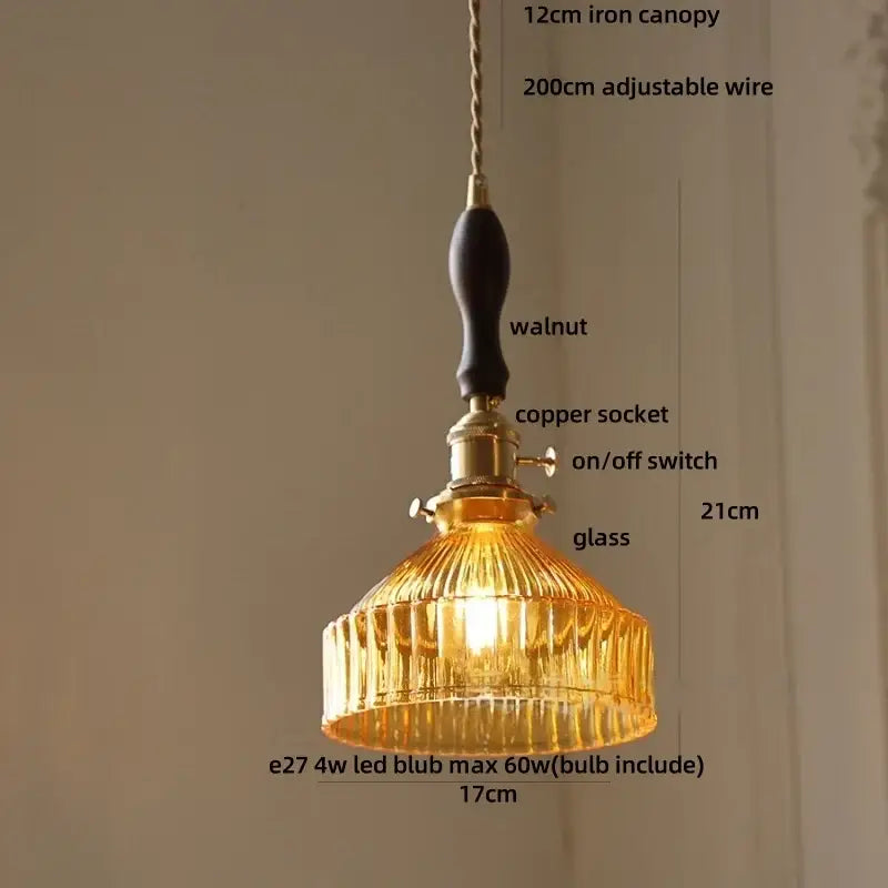 Blue ribbed glass and brass led pendant light for kitchens