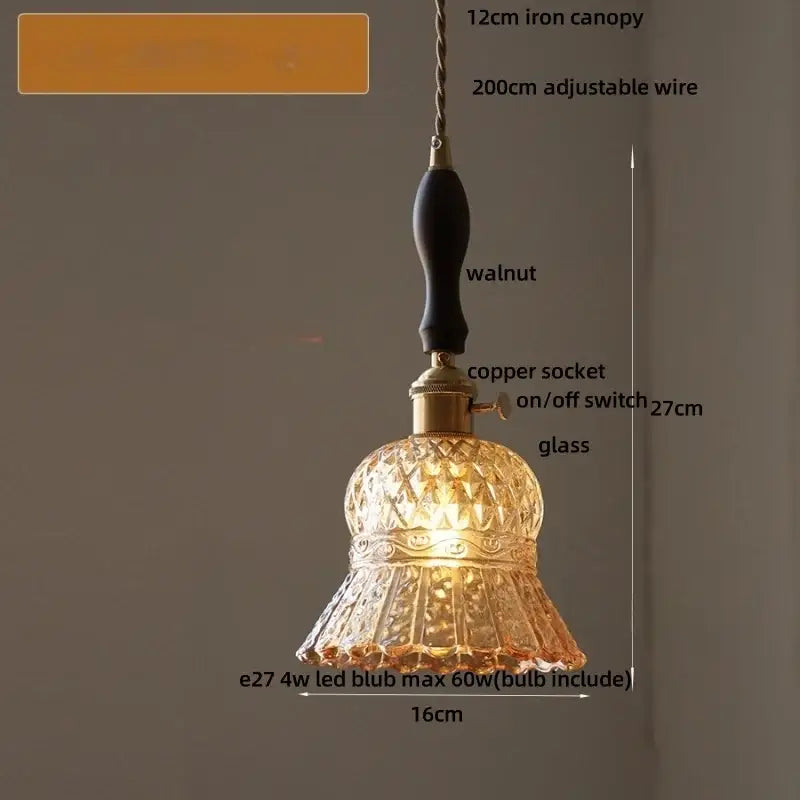 Blue ribbed glass and brass led pendant light for kitchens