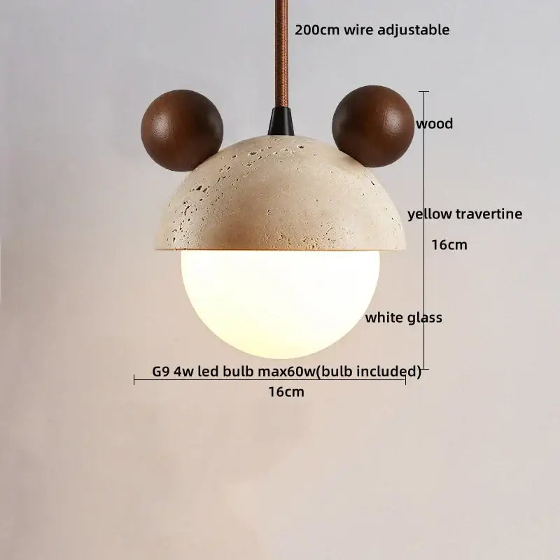 Beige stone and dark wood planet led pendant light bedroom