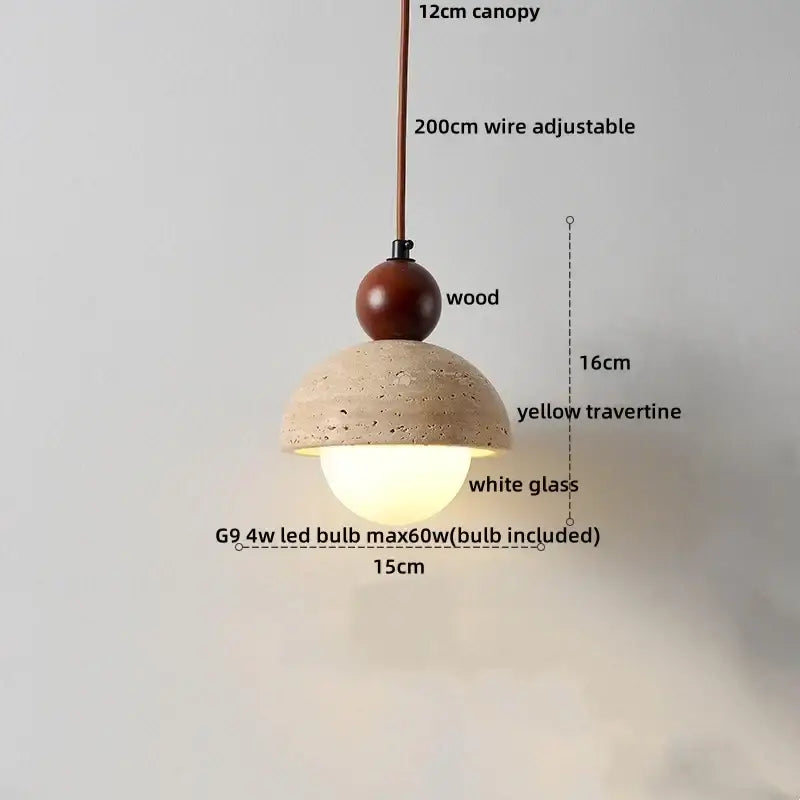 Beige stone and dark wood planet led pendant light bedroom