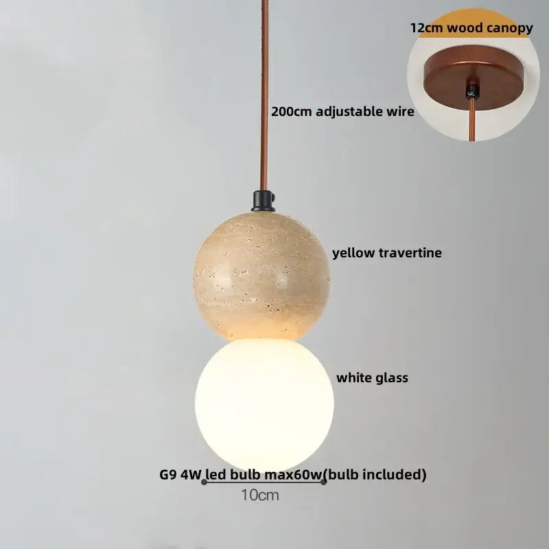 Beige stone and dark wood planet led pendant light bedroom